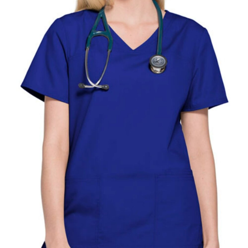 Scrubstar Women's Brushed Poplin V-neck Short Sleeve Scrub Top in Electric Blue